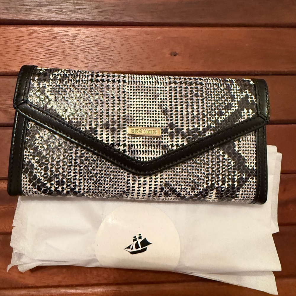 Brahmin Black Spark Veronica Snakeskin Leather Wallet